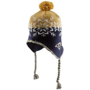   Ladies Navy Blue Gold Snowflake Tassel Knit Beanie