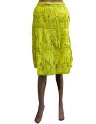   Skirts Lemon Cotton Designer Sequin Embroidered Calf Length Skirt 32