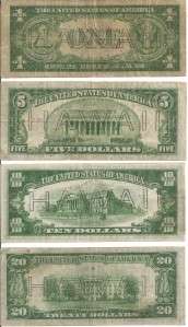 Set of 4 Hawaii Notes, 1935A $1, 1934A $5, 1934A $10, 1934A $20  