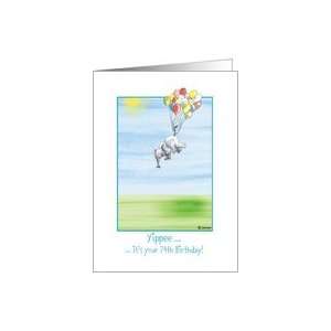   74th Birthday, cute Elephant flying with balloons Card Toys & Games