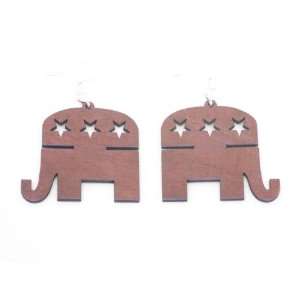  Pink Republican Elephant Wooden Earrings GTJ Jewelry