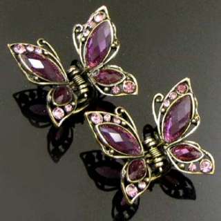   FREE SHIPPING 2p rhinestone crystal Antiqued butterfly hair claw clip