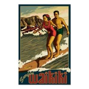  Surfing Waikiki   Honolulu, Hawaii Travel Poster