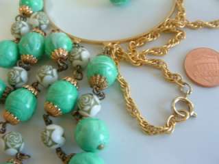 UNIQUE 6 1/2 LONG Dangle Bead Pendant Baroque Green Swirl Vintage 