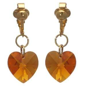  Valentine Gold Topaz AB Heart Clip On Earrings Jewelry
