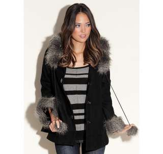   GUESS Olivia Poncho Fur Wool Black Pea Coat Jacket S/4/5, M/6/7  