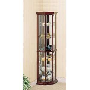  Cherry finish wood curio cabinet with glass shelves 