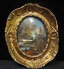   board miniature painting Italy Florentine gilt frame Vintage landscape
