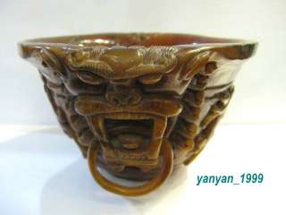 EXTREMELY China Old horn Carved Big Cup  