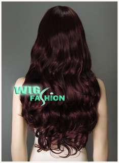 Long 25 in. Curly Dark Burgundy Hair Wig NF38  