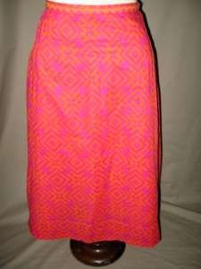 TORY BURCH Pink & Orange Print Cotton A Line Skirt Size 10  