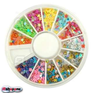 Nail Art UV Acrylic Tips Star Flake Glitters Decoration Wheel  