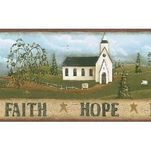    Burgundy Faith, Hope and Love Wallpaper Border