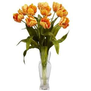  Tulips Silk Flower Arrangement w/ Vase   Orange: Home 