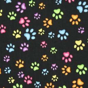  RJR Sew Catty Cat Paw Prints Black Fabric Yardage: Arts 