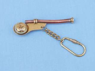Brass Bosun Whistle Keychain   Nautical Key Chain  
