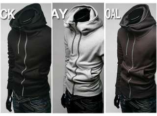Men Double Front Zip Rider Style Fashion Hoodie Jacket  