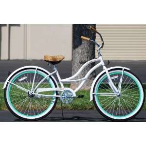 Chloe 26 Womens 1 speed Beach Cruiser Bicycle White with Mint Green 
