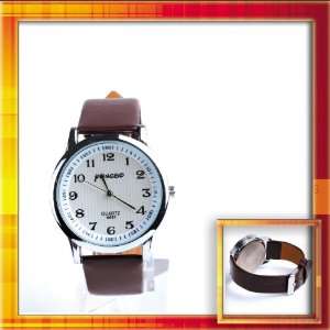 New Silvery White Round Dial&coffee Adjustable Imitation Leather Strap 