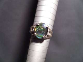 12x10mm Blue/Green Ammolite Stone Sterling Silver Ring Size 8 Ammonite 
