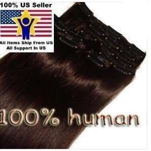   Head 16 100% REMY Human Hair Extensions 7Pcs Clip in #2 Darkest Brown