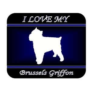  I Love My Brussels Griffon Dog Mouse Pad   Blue Design 