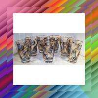 VINTAGE LIBBEY ART DECO LOOK GLASSES 7 PCE SET 4 1/2Hx 3 1/2W MUSIC 