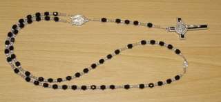 Black & Silver Glass Mens Rosary Necklace  