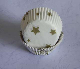   mini mattegold star white cupcake liners baking cup 30mmx22mm H  