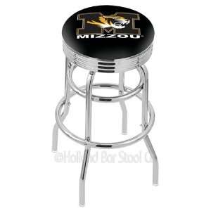 Missouri Tigers Logo Chrome Double Ring Swivel Bar Stool with Ribbed 