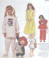 Childs Nightgown Pajamas Pattern 7749 Raggedy Ann Andy  