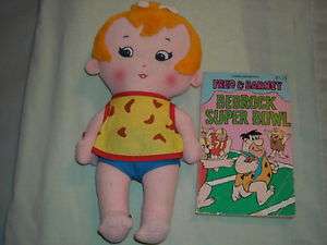 FLINTSTONES Pebbles doll & FRED, BARNEY BOOK SUPER BOWL  