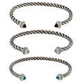 Sunstone Sterling Silver Cable Rope Cuff Bracelet  Overstock