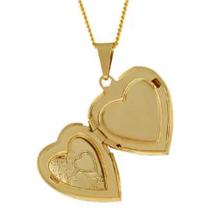 Stunning Gold Tone Double Heart Locket Figaro Pendant With 18 Chain 