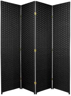 ft. Tall Woven Fiber Room Divider 4 Panel Black  