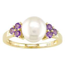 14k Gold Cultured Freshwater Pearl Amethyst Ring  