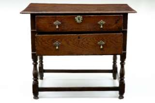 RARE EARLY 18TH CENTURY ANTIQUE 2 DRAWER OAK SIDE TABLE  