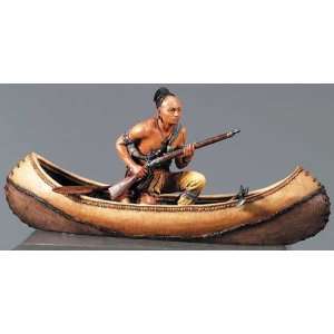 Native American Indian Sculpture Warrior in Canoe: Home 