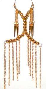 Beaded Crescent with Chains & Spikes Basket Ball Wives Earrings * U 