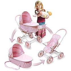 Pink Gingham Doll Toy Pram, Carrier and Stroller  Overstock