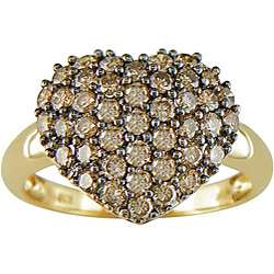 14k Gold 1ct TDW Champagne Diamond Heart Ring  