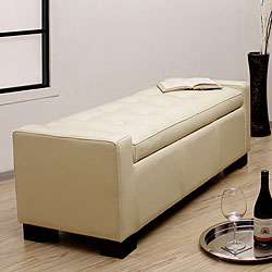Tufted Leather Storage Bench Creme  