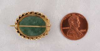 Victorian Antique14k Gold Green Jade Pin Brooch  