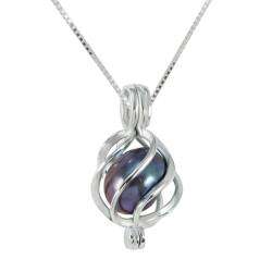 Sterling Silver Black Pearl Cage Necklace (8 mm)  Overstock