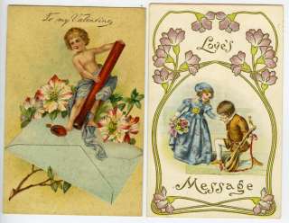 Antique Valentine Greeting Post Cards (2), c 1905?  