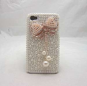   Deluxe Faux Pearl Rhinestone Bow Hard Back Case Cover for iPhone 4 4S