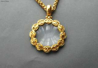 Authentic CHANEL CC Goldtone Magnifying Glass Pendant Necklace w/ Box 