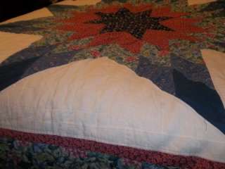   Vintage Cotton Feedsack Fabric Handmade Lone Star Quilt Red White Blue