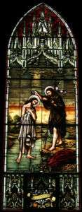 Antique Baptism of Jesus Stained Glass Window  