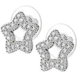 Sterling Silver CZ Pave Star Earrings  